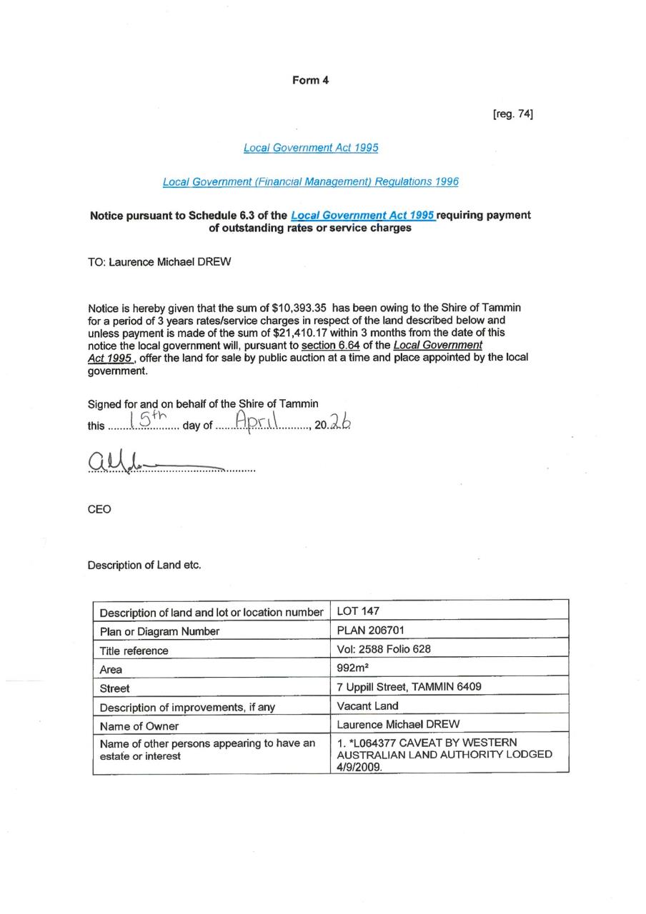 Public Notice - Overdue Rates 7 Uppill St