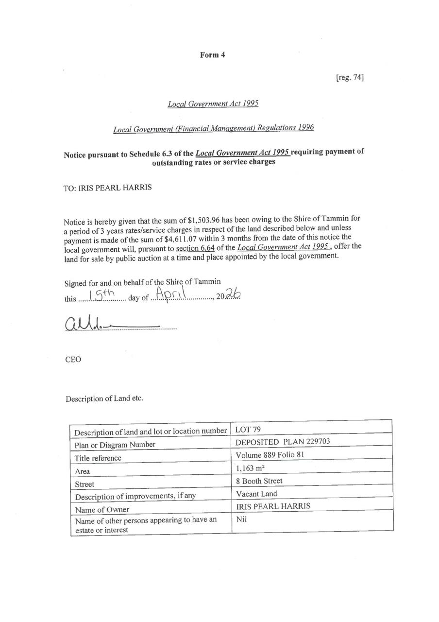 Public Notice - Overdue Rates 8 Booth St