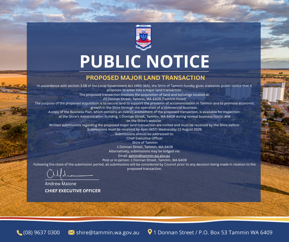 Public Notice - Purchase of Tammin Hotel